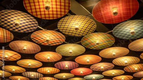 Background, backdrop. Many circular sheets with colors and patterns of the lamp.