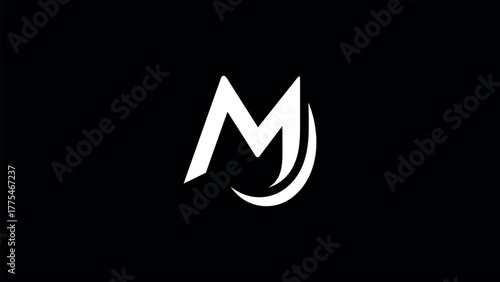 White stylized letter M with a curved accent logo alphabet