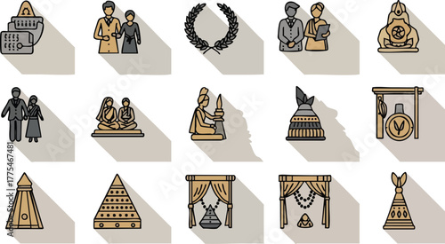 Collection of Indian Wedding Ceremony Icons and Symbols.