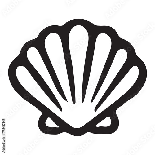 Stylized black outline of a scallop shell symbol on a white background