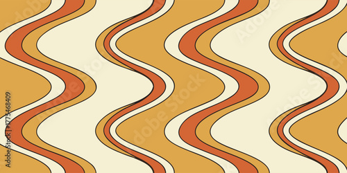 Retro groovy wave pattern in orange and beige, a seamless and vintage design with a 70s vibe