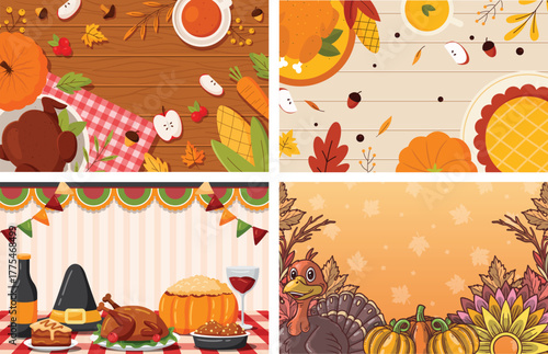 Happy Thanksgiving Background wth Food and Beverages