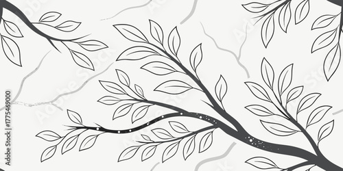 Elegant monochrome botanical pattern with leaves and branches, creating a serene and minimalist natureinspired design