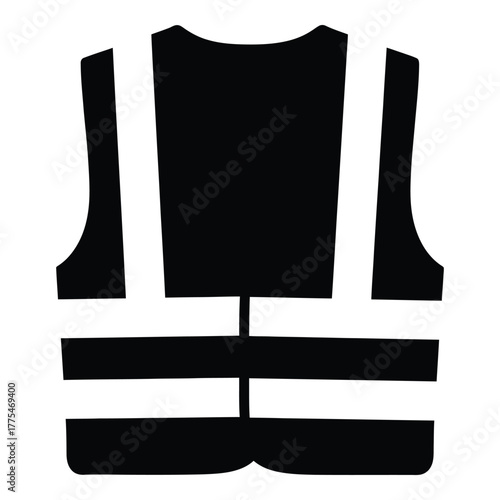 High-visibility safety vest icon, reflective vest symbol for workwear, construction, road safety, emergency services, and hazardous environments, essential personal protective equipment graphic