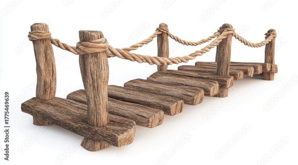 Fototapeta premium Rustic wooden bridge with rope railing (4)