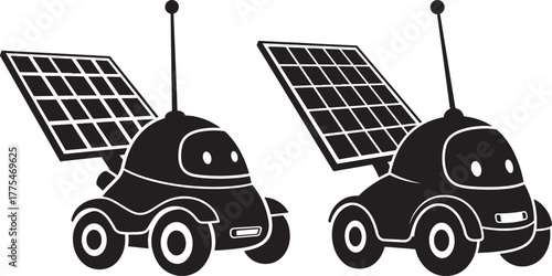 Two small robotic vehicles with solar panels and antennas silhouette