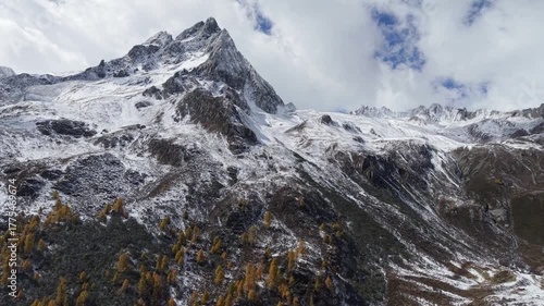 Close-Up Aerial Drone Footage of Snow Peaks Dangling, Sichuan, China