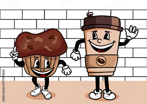 Illustration of a muffin and take away coffee