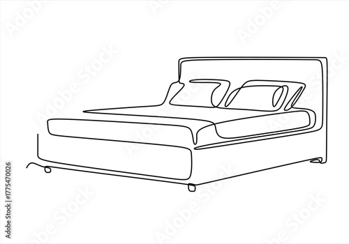 Minimalist One Line Drawing of a Modern Bed. Line Art. line icon-continuous line drawing. Editable stroke. 