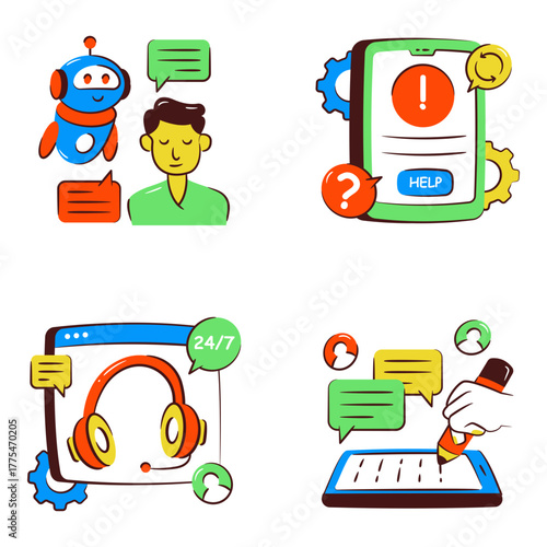 Set of Helpline Doodle Icons
