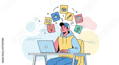 Young Professional Creatively Working With Digital Elements And Information On Laptop