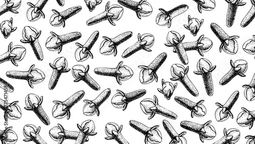 Wooden Engraving Cloves in White Background
