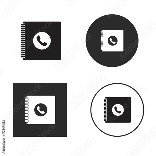 Varied phonebook icon compilation presenting distinct styles, encompassing colored, grayscale, and circular depictions