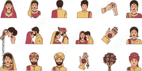 Indian Wedding Ceremony Elements and Traditions Collection.