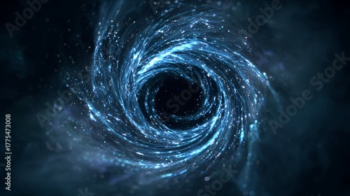 Fototapeta Naklejka Na Ścianę i Meble -  Glowing blue stellar energy spirals into a dark central void in deep space