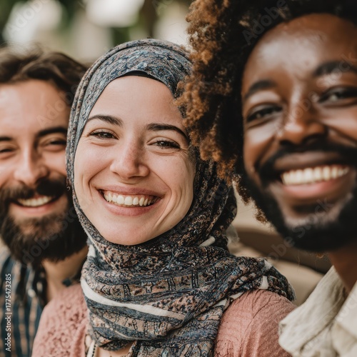 Close up of diverse individuals smiling together representing global connection acceptance and unity great for educational social equity diversity and multicultural community representation