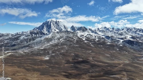 Daytime Aerial Hyperlapse of Yala Snow Mountain Sichuan, China