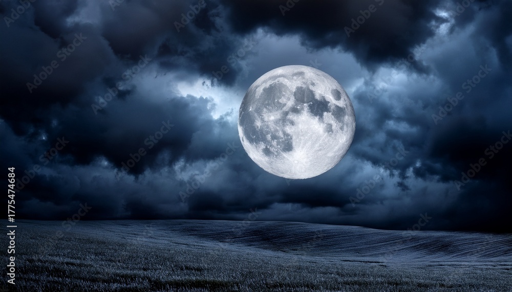 Fototapeta premium a full moon shrouded in dark stormy clouds