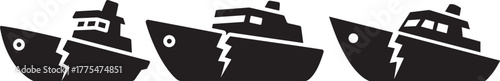 Three stylized cargo ships sailing together in a row silhouette