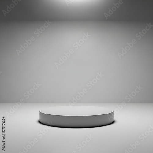 Empty white podium stage with spotlight and textured background