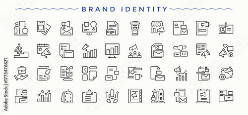 Brand Identity icon. Strategy modern icon set. Thin line icons set. Included customer, branding, brand, strategy, social, company, product and more. Pixel perfect. Vector illustration.
