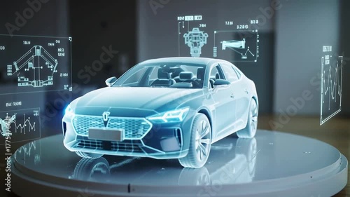 Explore advanced car technology with a 3D holographic display showing detailed design features