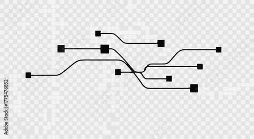 Abstract network of digital connections and data flow on a transparent background