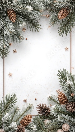 Wallpaper Mural Festive Snowy Pinecone Frame with Frosted Evergreen Branches and Subtle Gold Stars - Ideal for Winter Holiday Greetings Torontodigital.ca