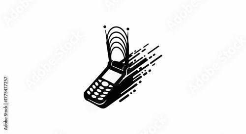 Vintage mobile phone emitting waves, symbolizing communication and speed