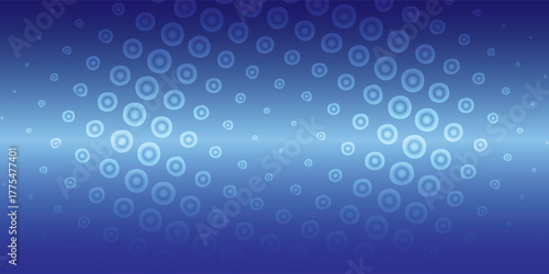 Abstract blue gradient background with scattered circular patterns.