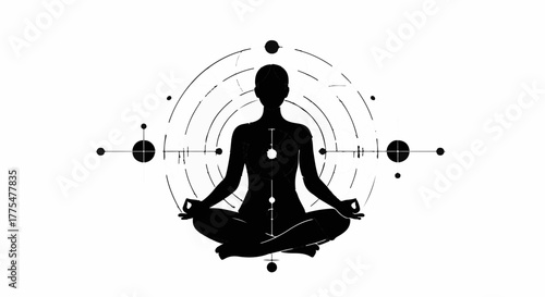 Silhouette of a person meditating in a peaceful, cosmic energy field