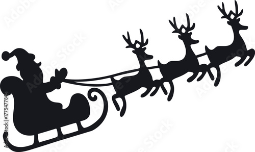 santa claus sleigh silhouette vector, santa claus with reindeer black symbol, santa's sleigh icon