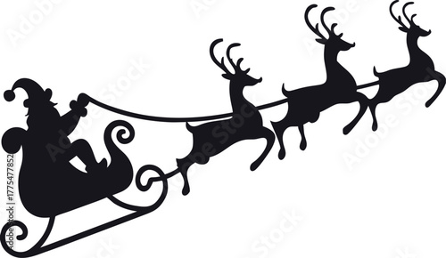 santa claus sleigh silhouette vector, santa claus with reindeer black symbol, santa's sleigh icon