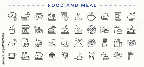 Food And Meal line icon set. Related to food, drink, meal, tea. Meal icon set. Vector outline icons collection. Editable vector. Pixel perfect.