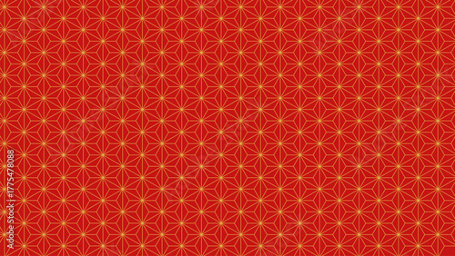 和風背景素材　赤と金の麻の葉模様　横長　16:9