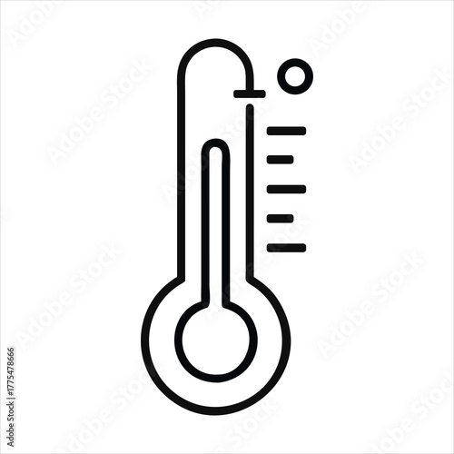Simple line art icon of a thermometer measuring temperature with degree symbol