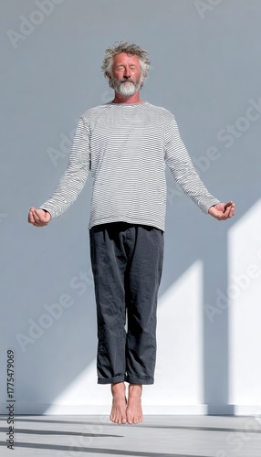 Man Meditating in a Serene Studio, Achieving Balance and Inner Peace in Harmony