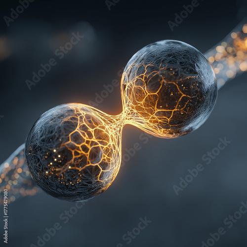 Dividing Energy: A dynamic image of two interconnected spheres radiating with intricate, glowing energy.