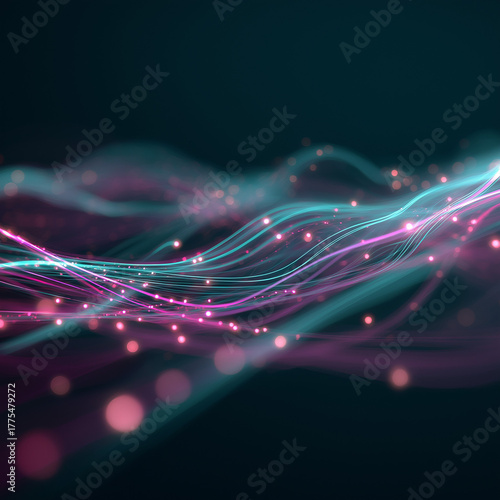 Digital Flow Visualization: An abstract representation of flowing digital data, featuring vibrant, interconnected lines and shimmering particles. It evokes the essence of modern digital communication