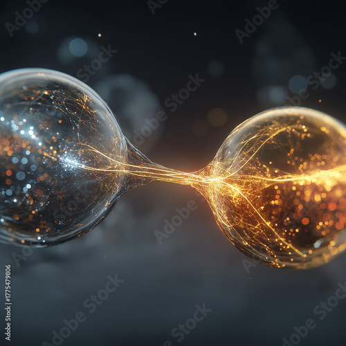 Quantum Connection: A mesmerizing display of quantum entanglement, showcasing two interconnected spheres pulsating with energy and information.