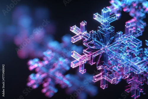 A futuristic Christmas interface with holographic snowflakes and neon lights. The design features a unique blend of technology and holiday spirit.