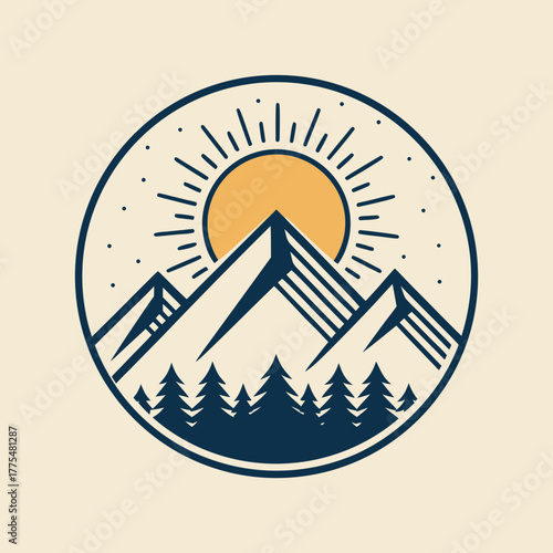 Vibrant Mountain And Sun Minimalist Bold Out Premium Digital Asset