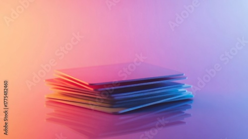 Stack of various books arranged on a vibrant colorful background in a creative setting
