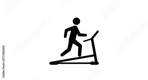 Athletic male treadmill running black white icon