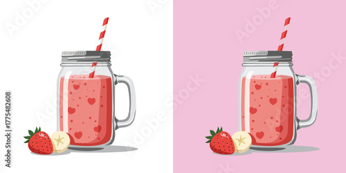 Minimalist Strawberry Banana Smoothie Illustration