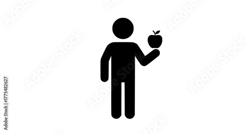 Apple in hand man black white icon 