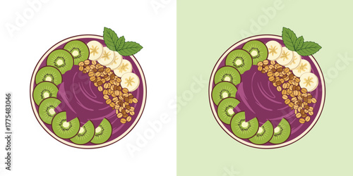 Flat Design Acai Smoothie Bowl Illustration