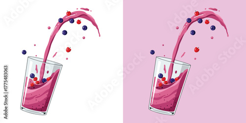 Dynamic Mixed Berry Smoothie Pouring Illustration