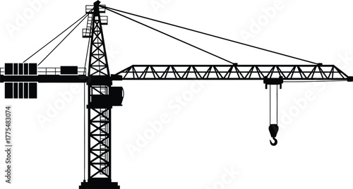 Construction crane silhouette against white background for building projects