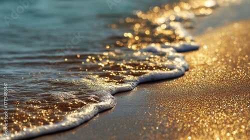 Waves sparkle on golden beach sands